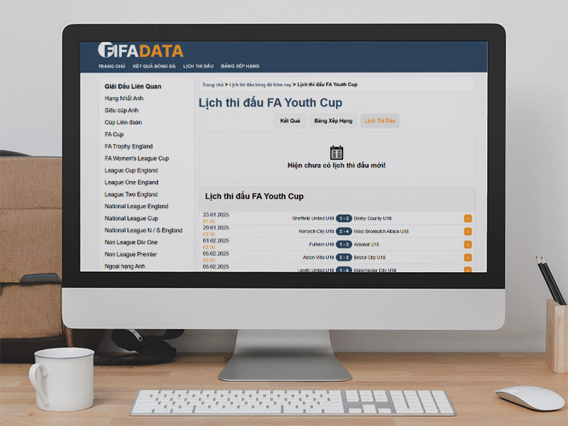 Trang web Fifadata thống kê dữ liệu, kết quả bóng đá toàn cầu